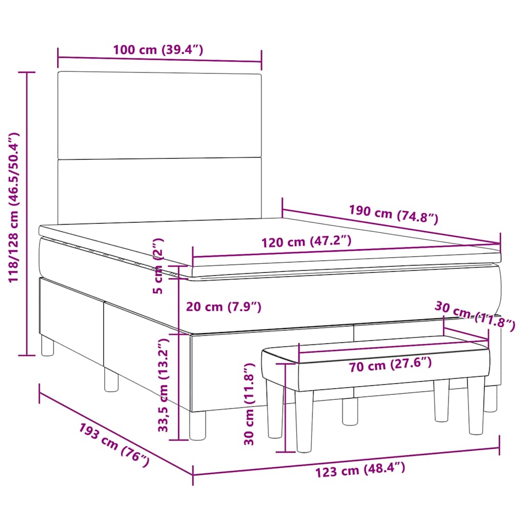 Krevet box spring s madracem tamnosivi 120 x 190 cm tkanina