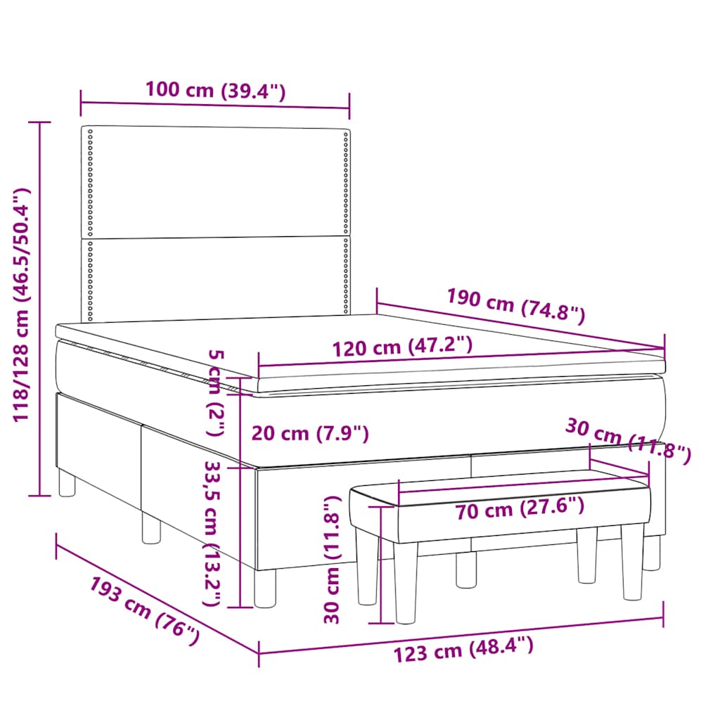 Krevet box spring s madracem crni 120 x 190 cm od tkanine