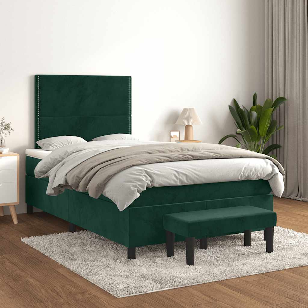 Krevet box spring s madracem tamnozeleni 120x190 cm baršunasti