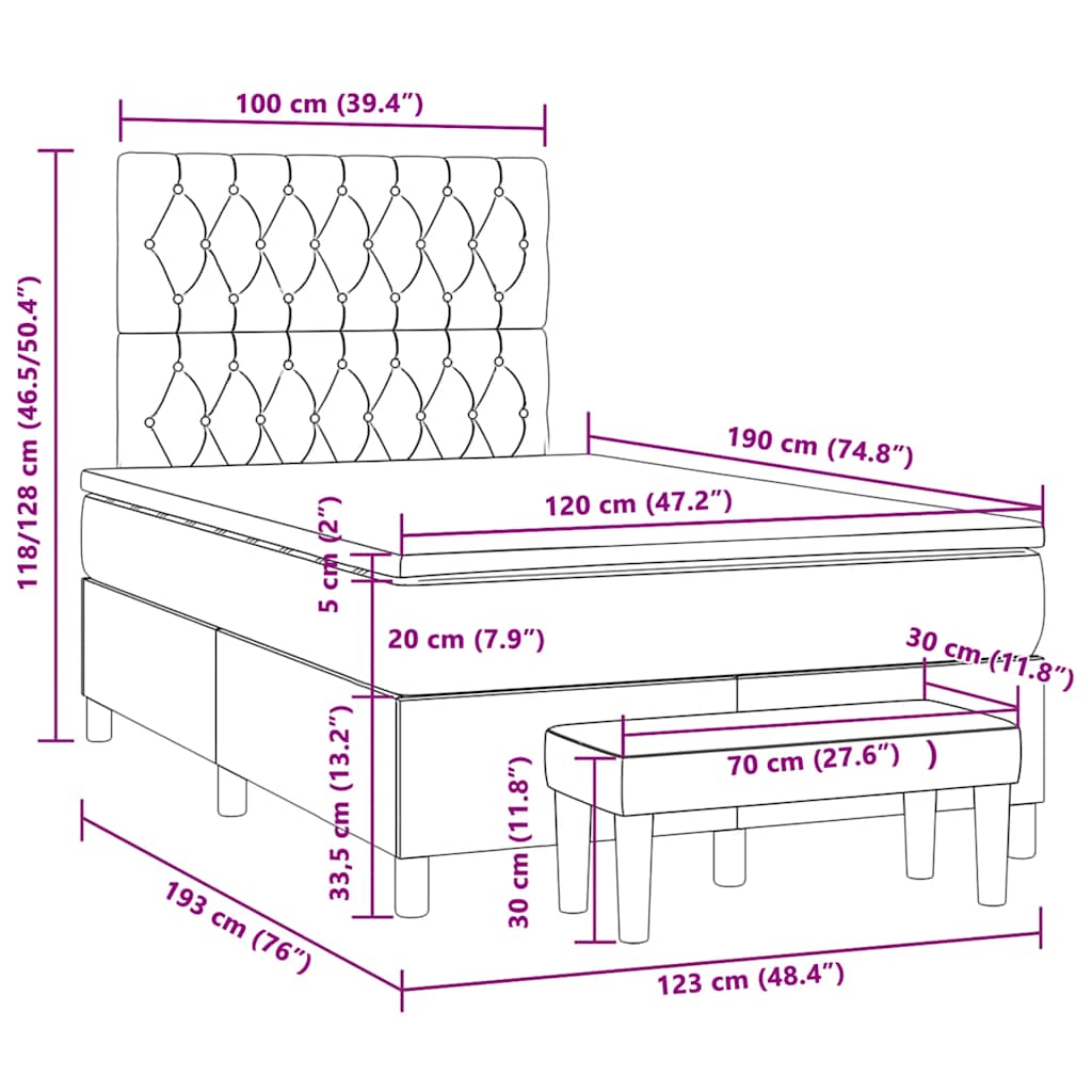Krevet box spring s madracem crni 120 x 190 cm baršunasti