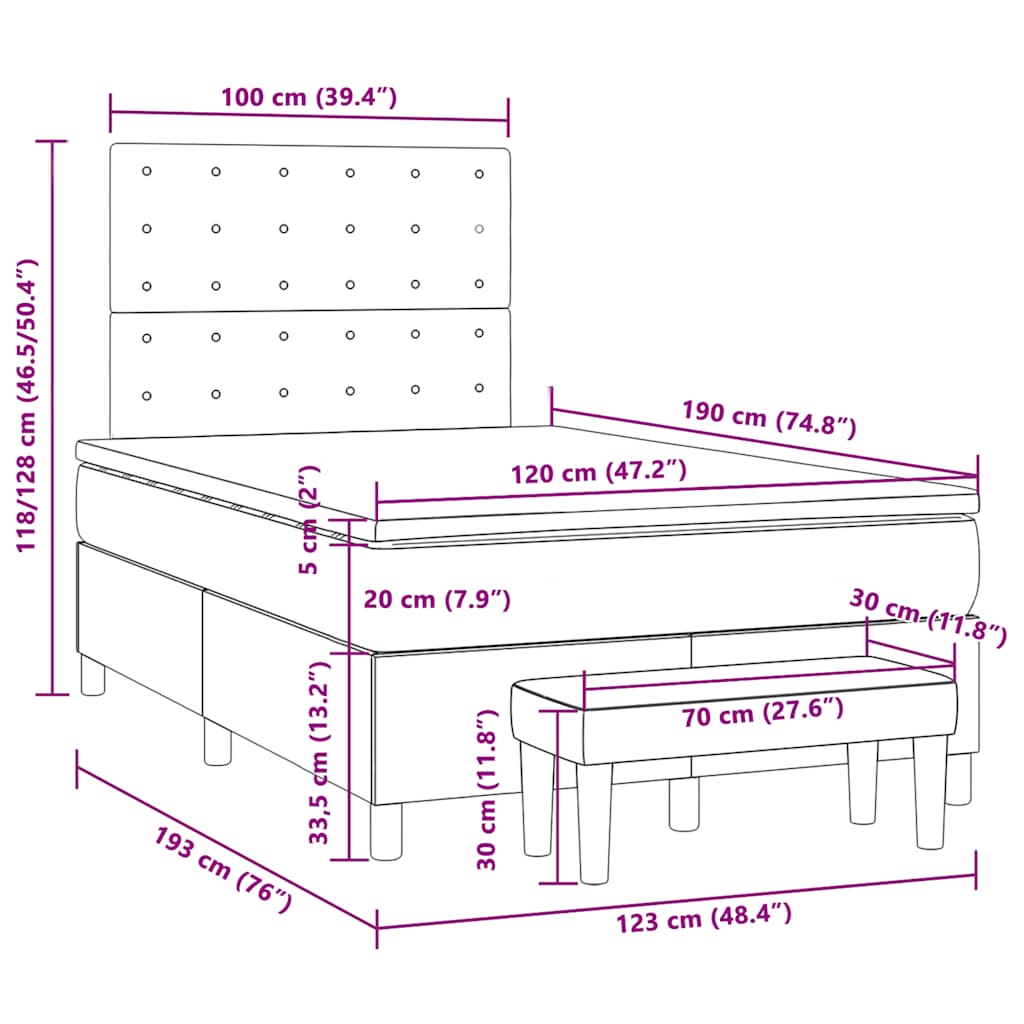 Krevet s oprugama i madracem ružičasti 120 x 190 cm baršunasti