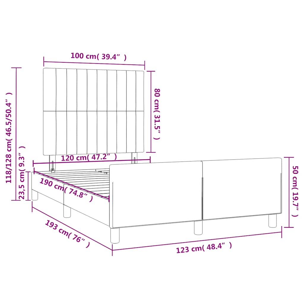 Okvir kreveta bez madraca smeđesivi 120x190cm tkanine