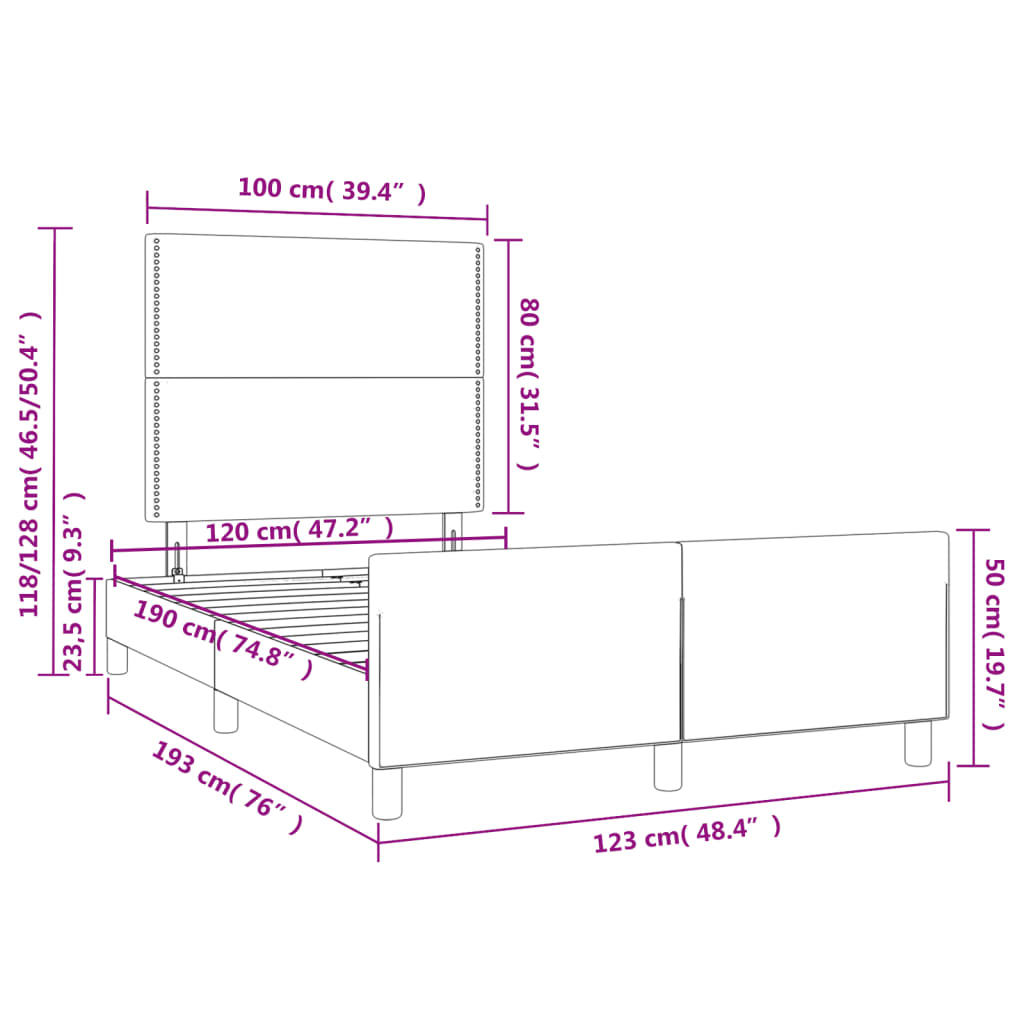 Okvir kreveta bez madraca crni 120x190cm umjetne kože