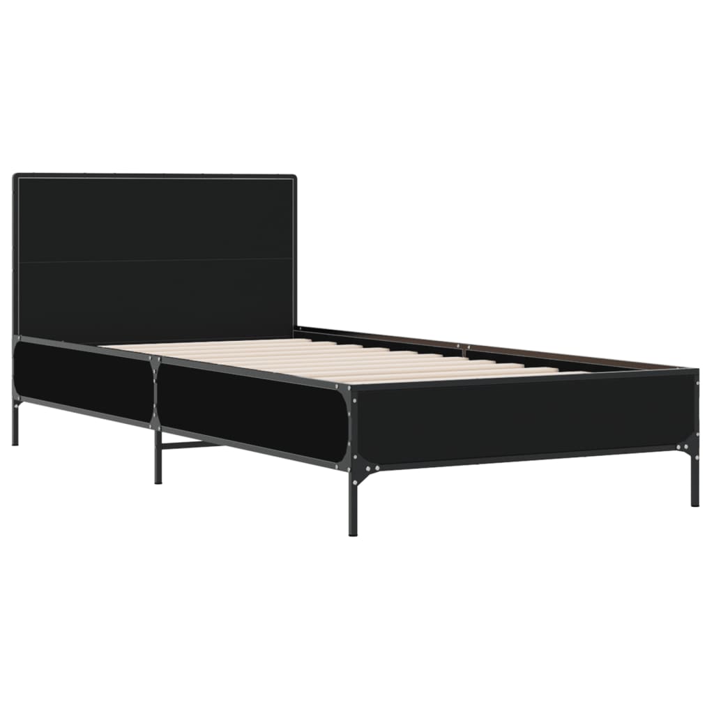 Okvir za krevet crni 100x200 cm konstruirano drvo i metal