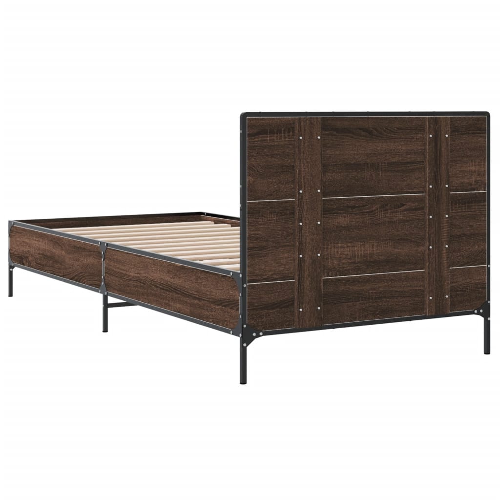 Okvir za krevet smeđi hrast 75x190 cm konstruirano drvo i metal