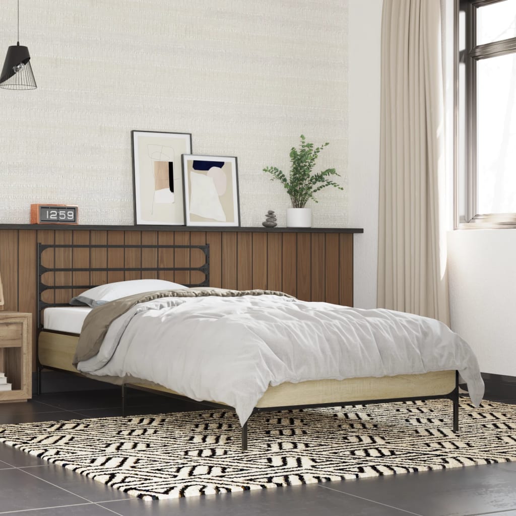 Okvir za krevet boja hrasta 90x200 cm konstruirano drvo i metal