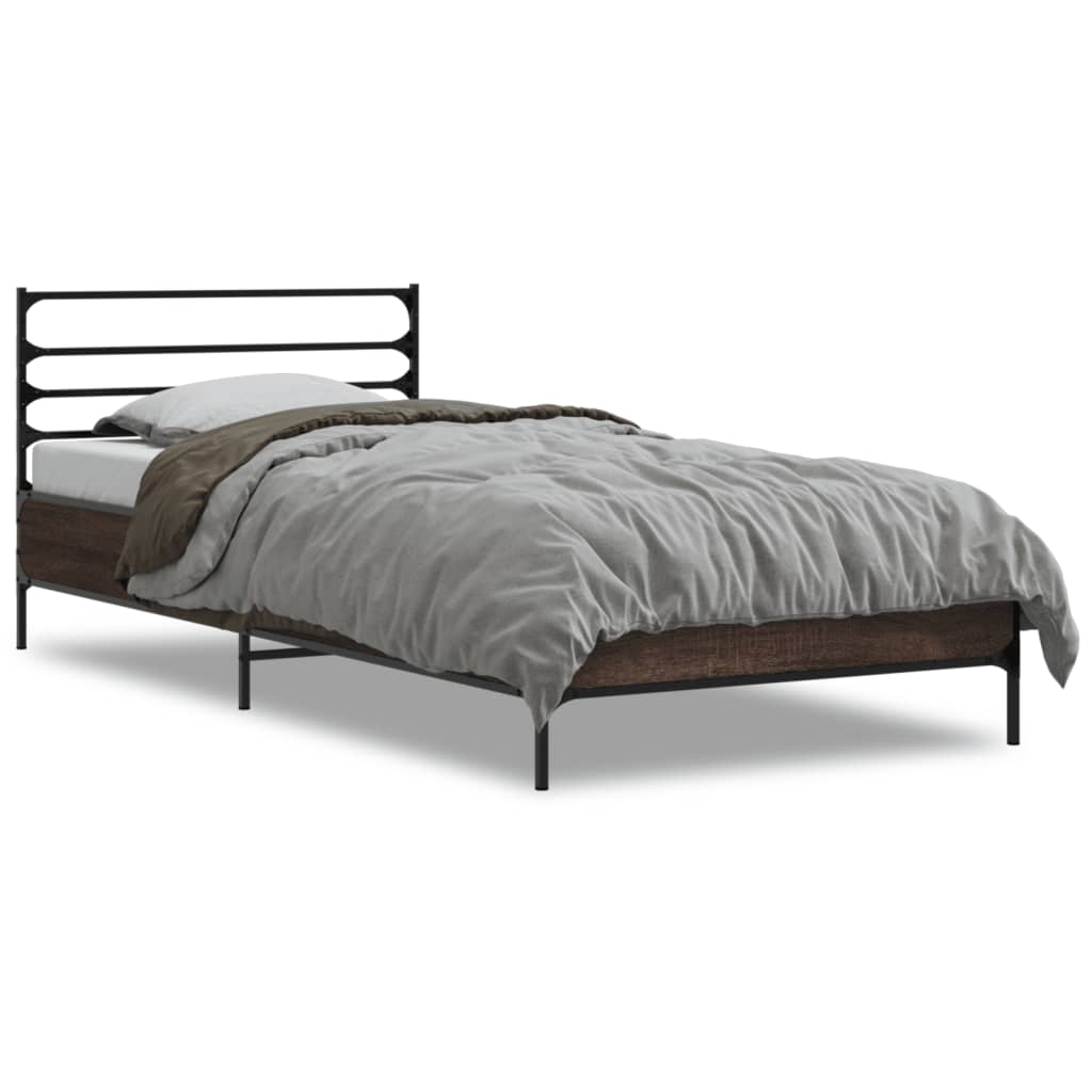 Okvir za krevet smeđi hrast 90x200 cm konstruirano drvo i metal