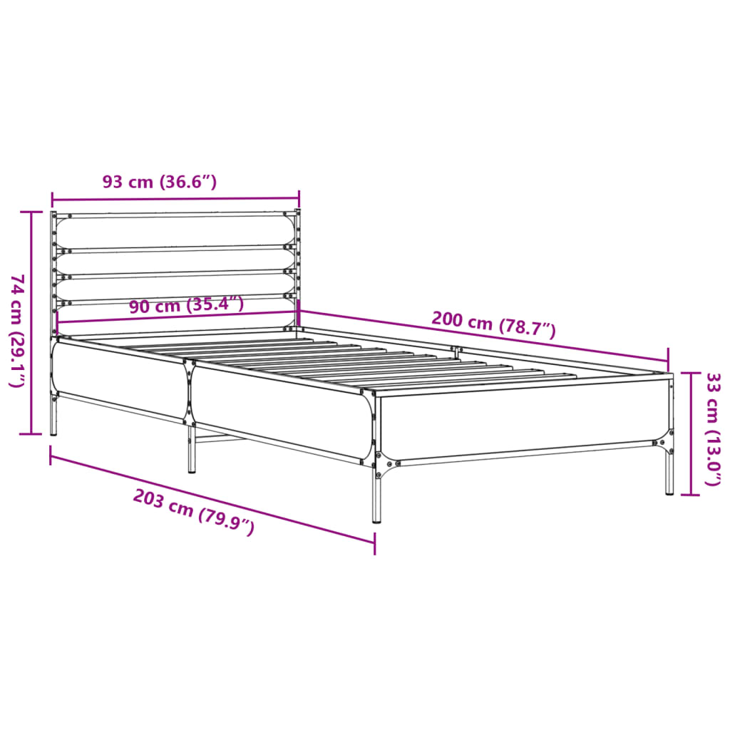 Okvir za krevet smeđi hrast 90x200 cm konstruirano drvo i metal