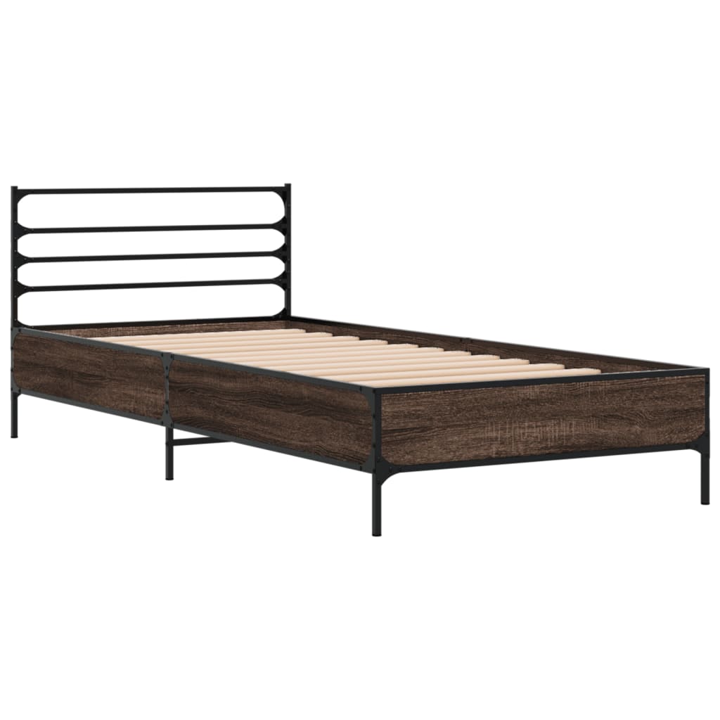 Okvir za krevet smeđi hrast 75x190 cm konstruirano drvo i metal