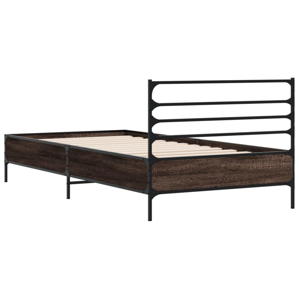 Okvir za krevet smeđi hrast 75x190 cm konstruirano drvo i metal