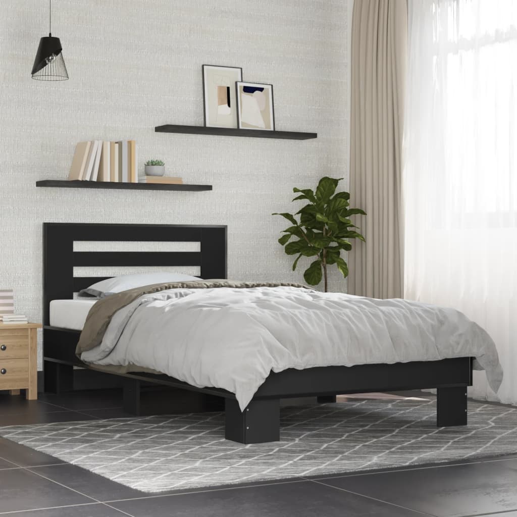Okvir za krevet crni 100x200 cm konstruirano drvo i metal