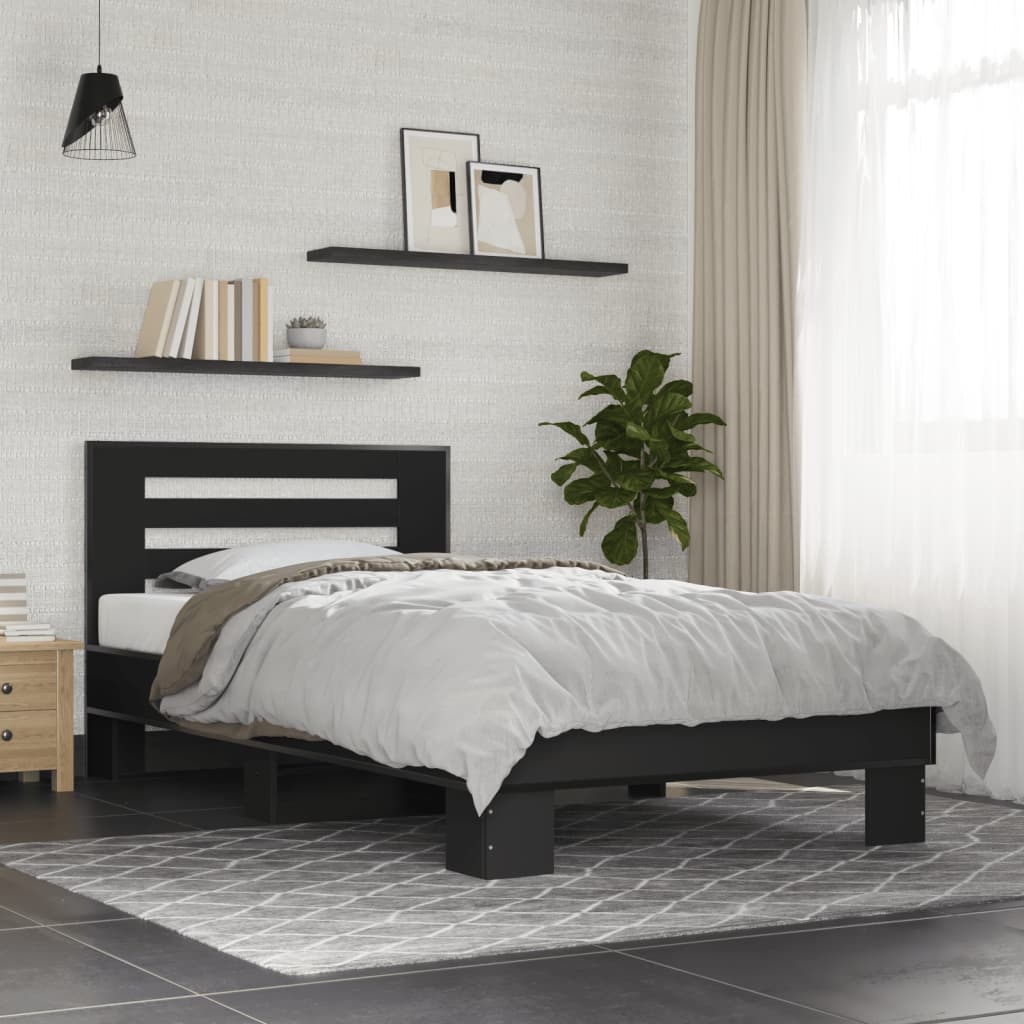 Okvir za krevet crni 75 x 190 cm od konstruirano drvo i metal