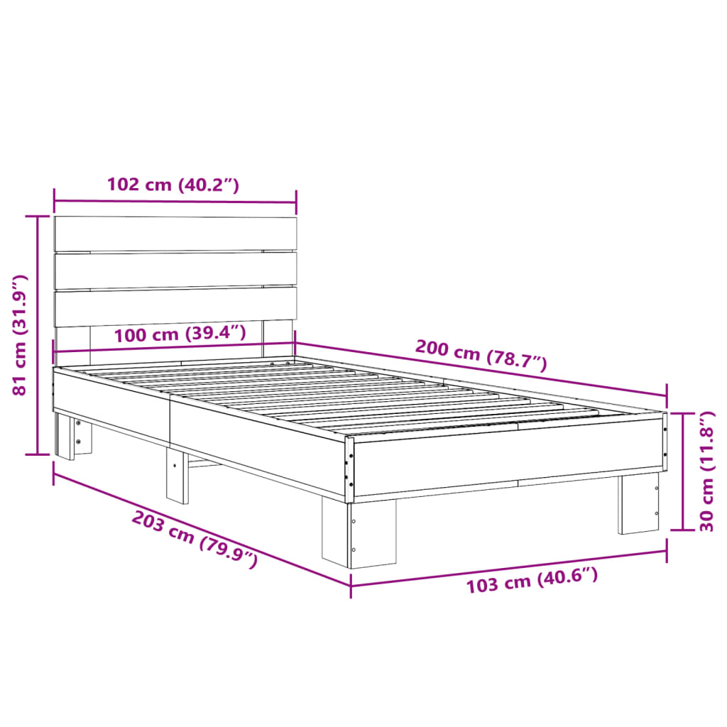 Okvir za krevet smeđi hrast 100x200cm konstruirano drvo i metal