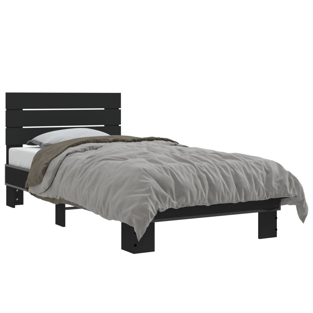 Okvir za krevet crni 75 x 190 cm od konstruiranog drvo i metal