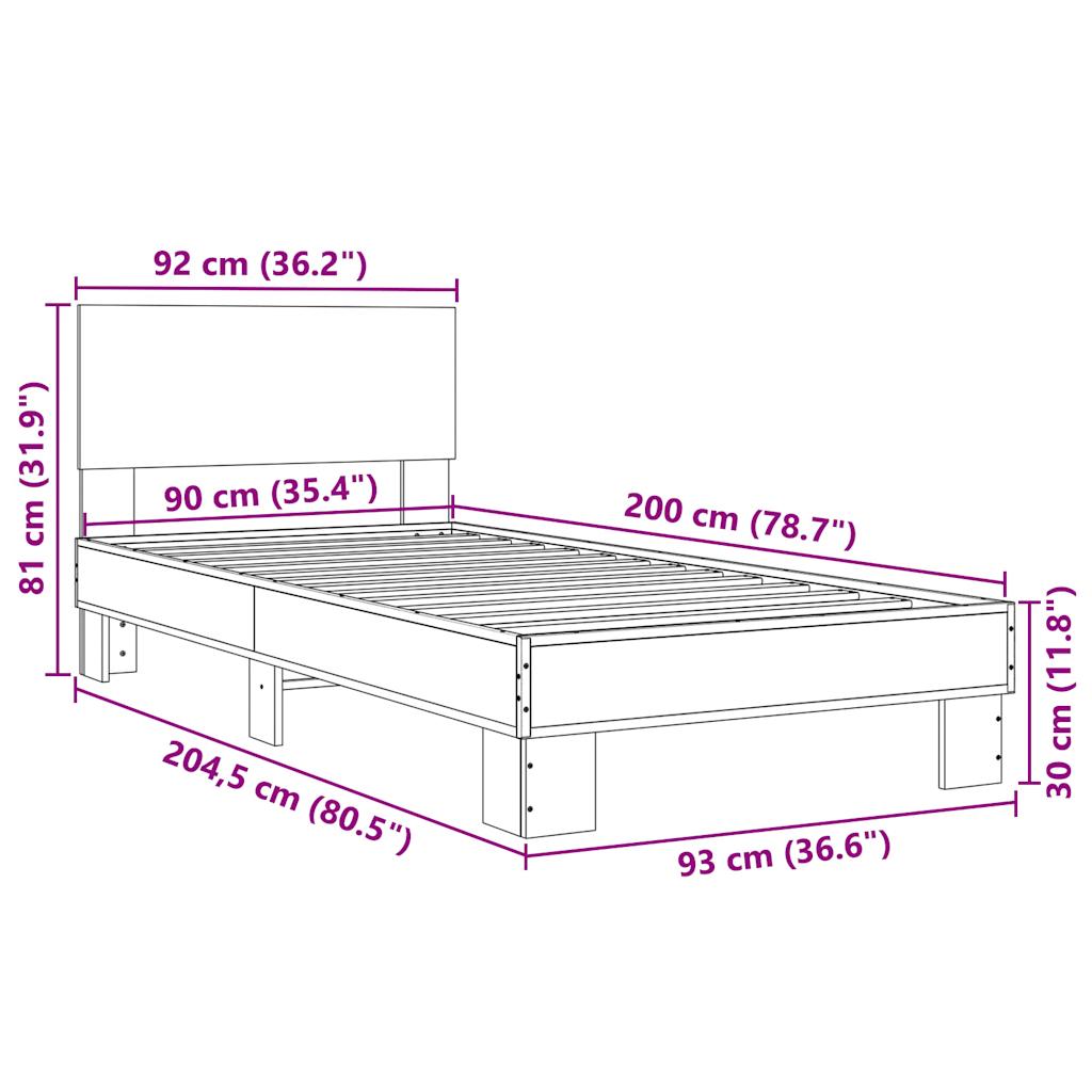 Okvir za krevet boja hrasta 90x200 cm konstruirano drvo i metal