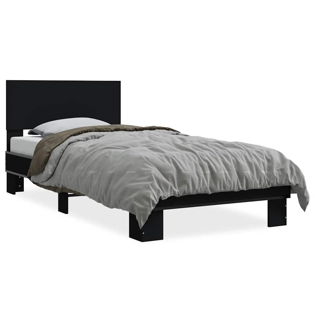 Okvir za krevet crni 75 x 190 cm od konstruiranog drvo i metal