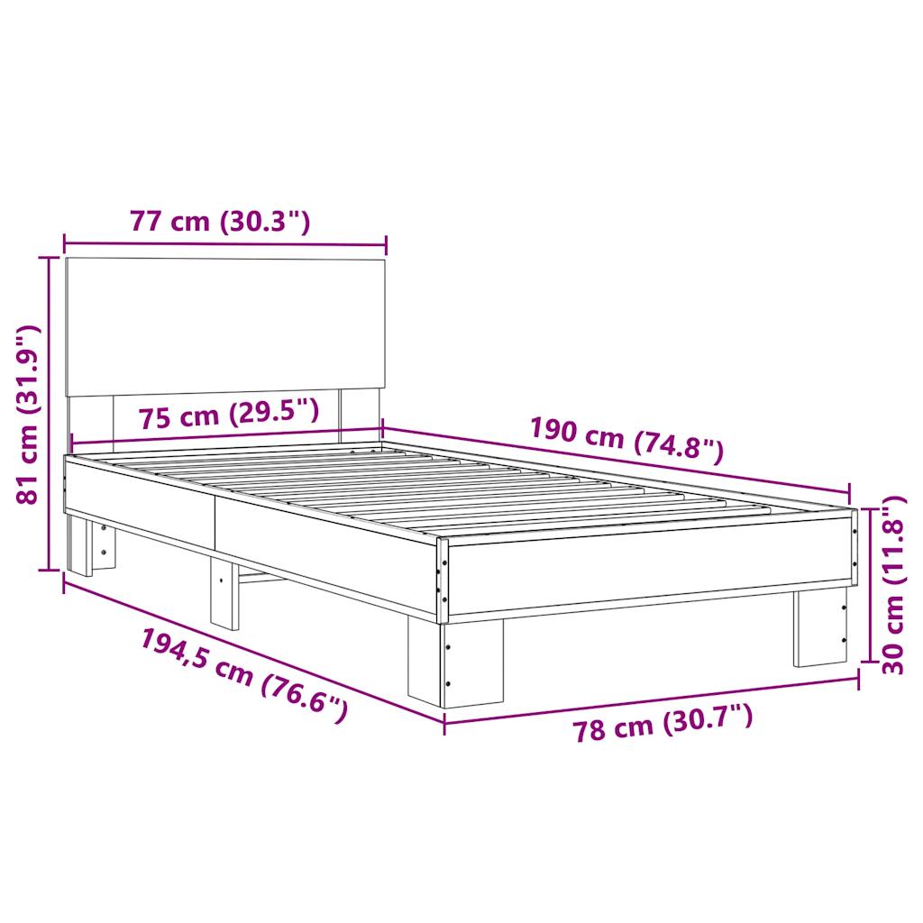 Okvir za krevet crni 75 x 190 cm od konstruiranog drvo i metal