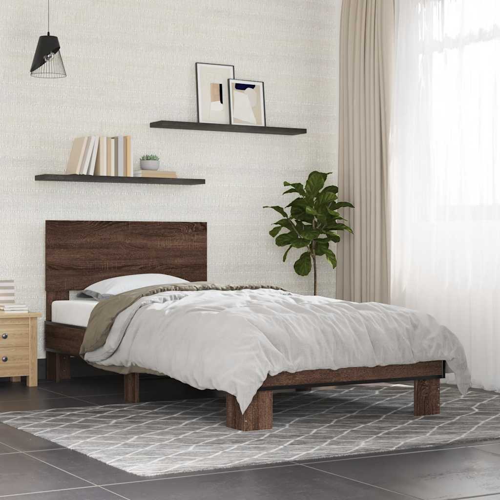 Okvir za krevet smeđi hrast 90x190 cm konstruirano drvo i metal