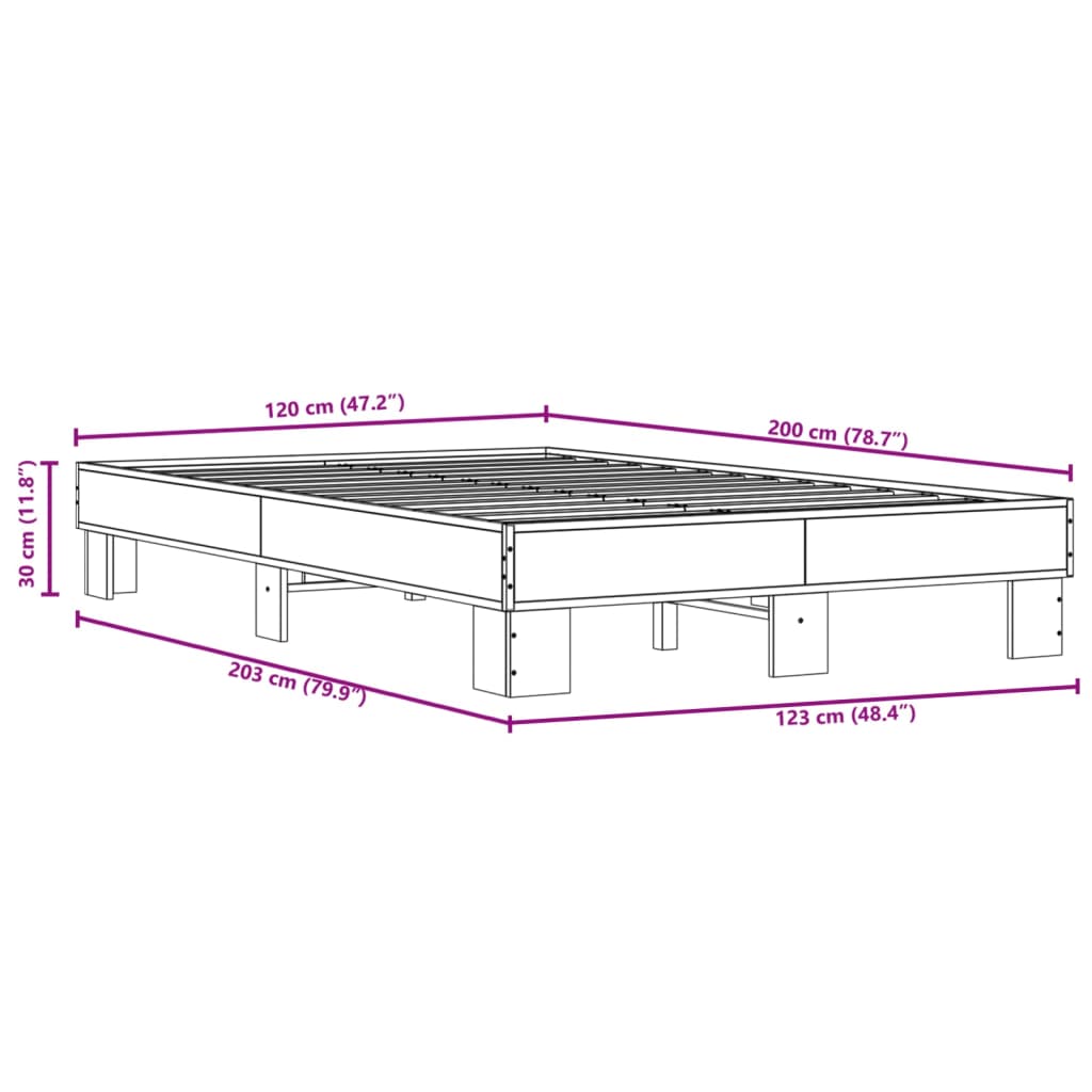 Okvir kreveta boja hrasta 120x200 cm konstruirano drvo i metal