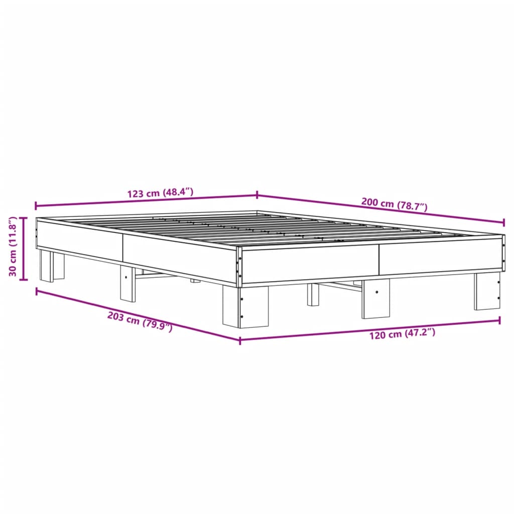 Okvir kreveta boja hrasta 120x200 cm konstruirano drvo i metal