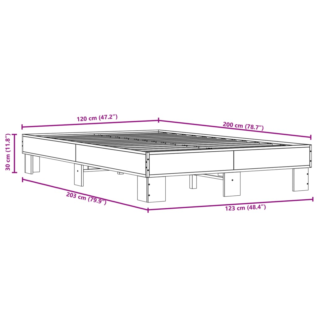 Okvir kreveta boja hrasta 120x200 cm konstruirano drvo i metal