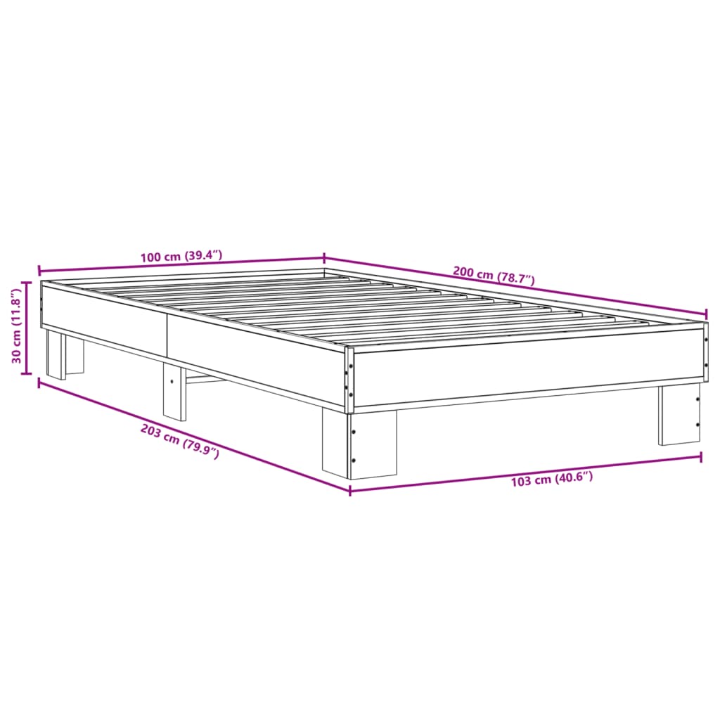 Okvir za krevet boja hrasta 120x200cm konstruirano drvo i metal