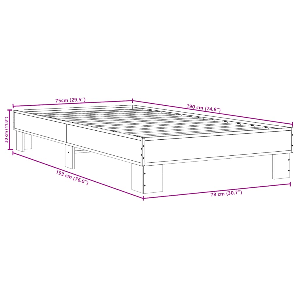 Okvir za krevet crni 75 x 190 cm od konstruiranog drva