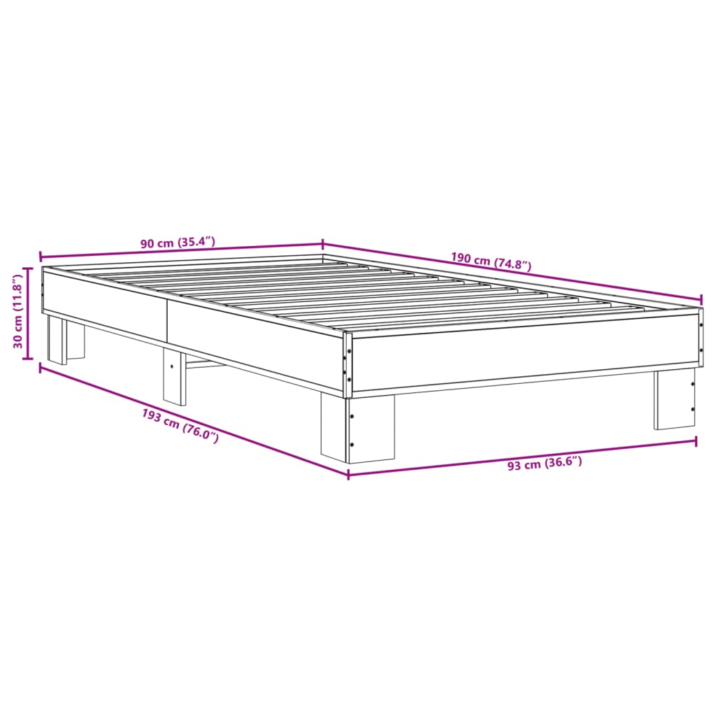 Okvir za krevet crni 90 x 190 cm od konstruiranog drva