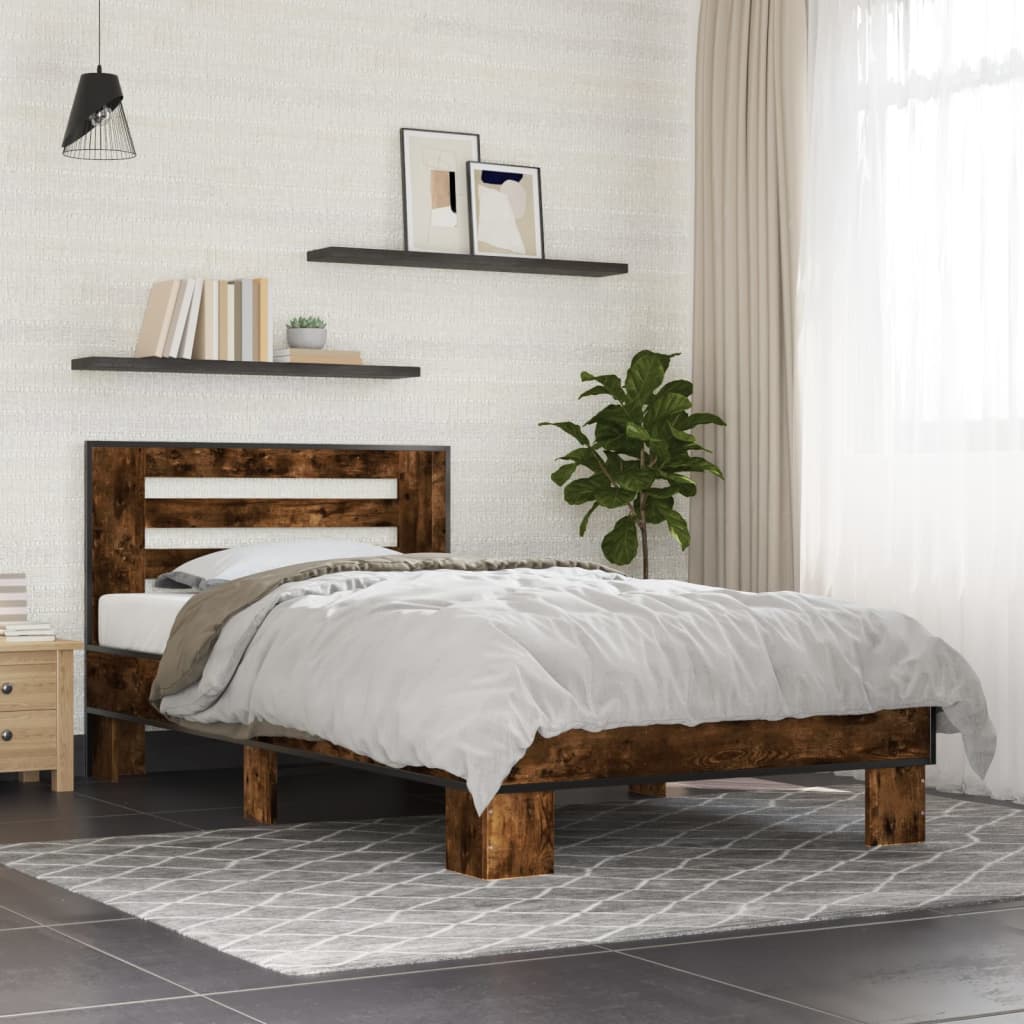 Okvir krevet boja hrasta 90 x 190 cm konstruirano drvo i metal