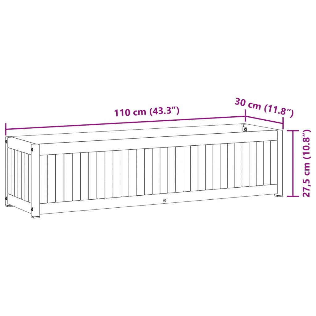 Vrtna sadilica 110 x 30 x 27,5 cm masivno drvo bagrema i čelik