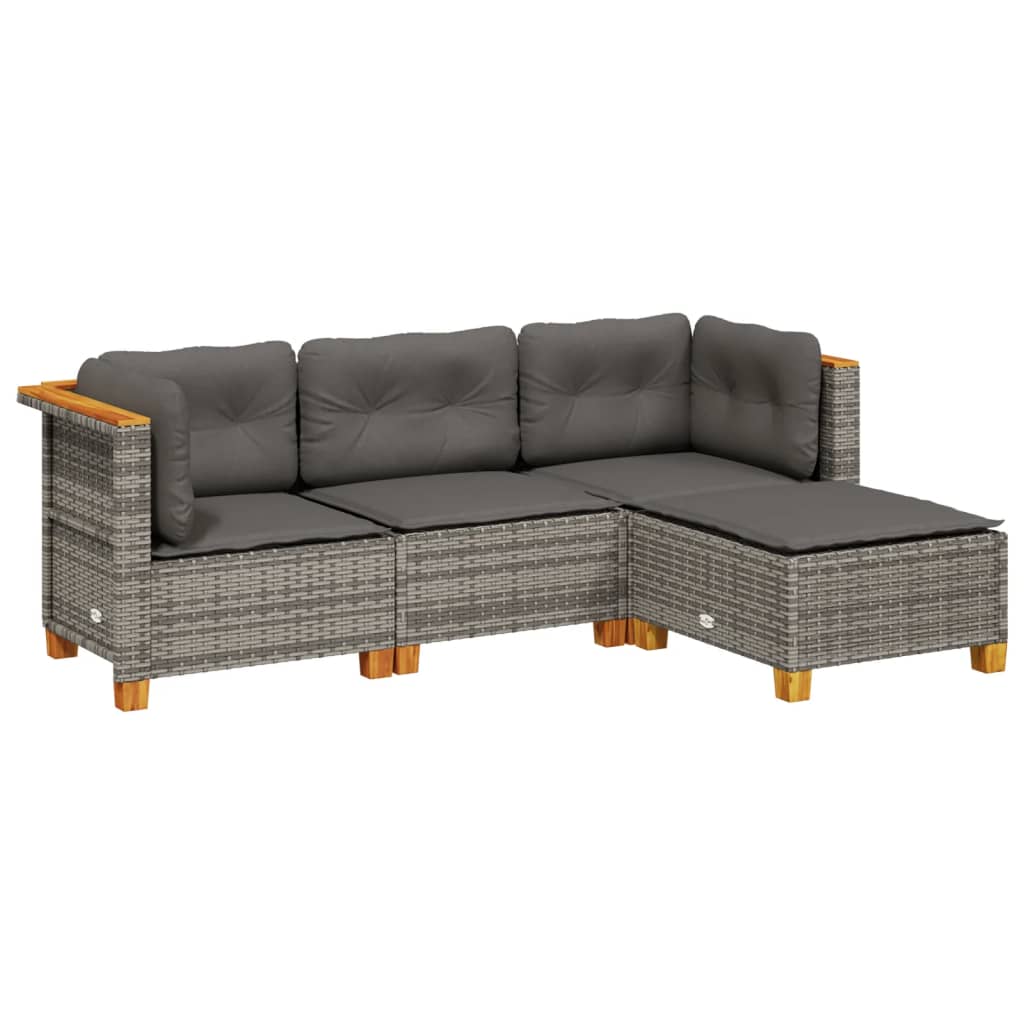 4-dijelni set vrtnih sofa od poliratana s jastucima sivi
