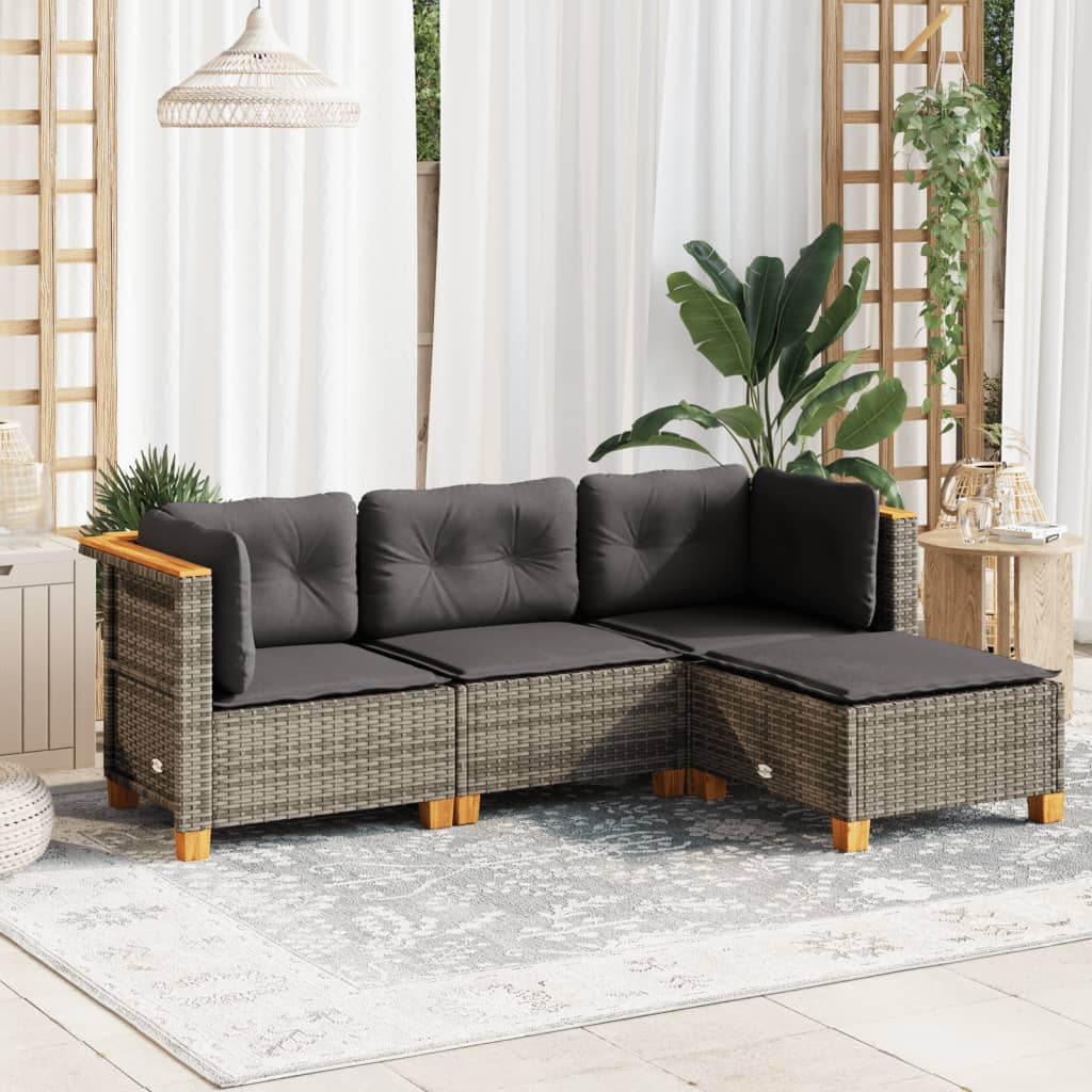 4-dijelni set vrtnih sofa od poliratana s jastucima sivi