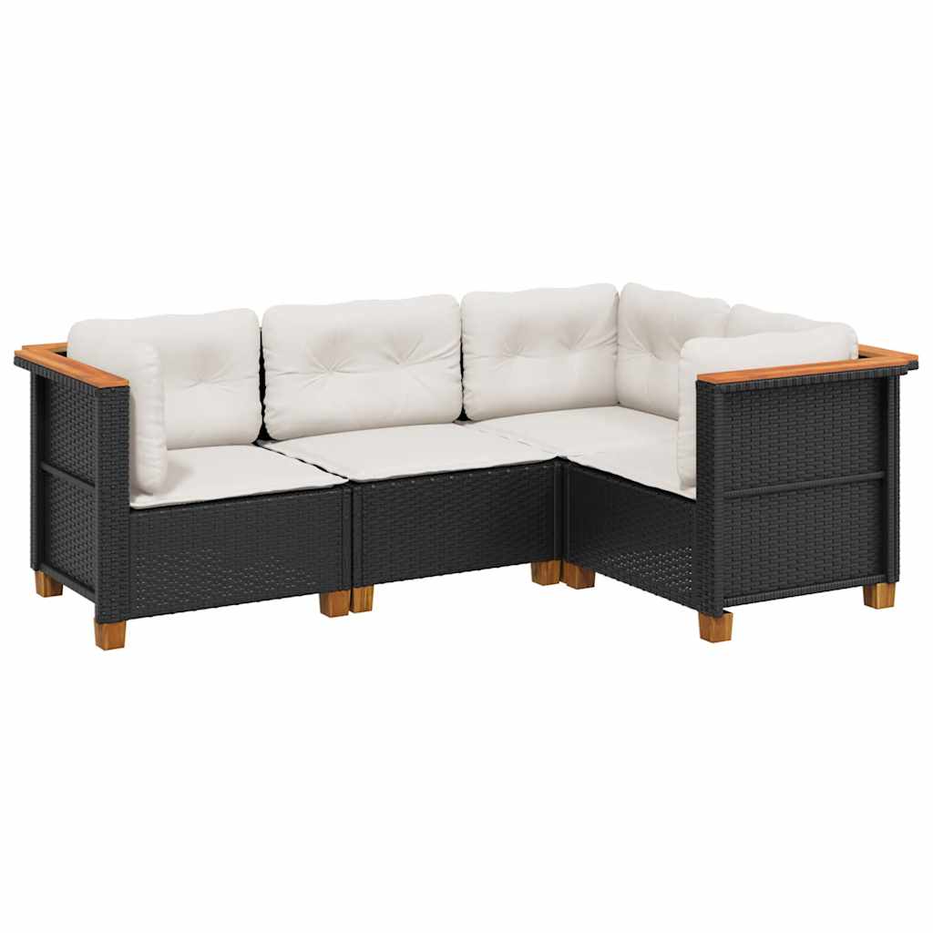 4-dijelni set vrtnih sofa od poliratana s jastucima crni