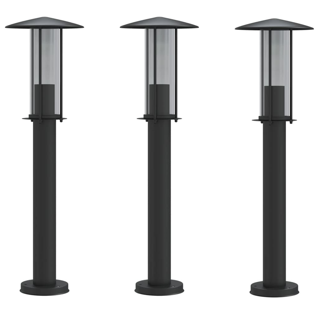 Vanjske podne svjetiljke 3 kom crna 60 cm nehrđajući čelik