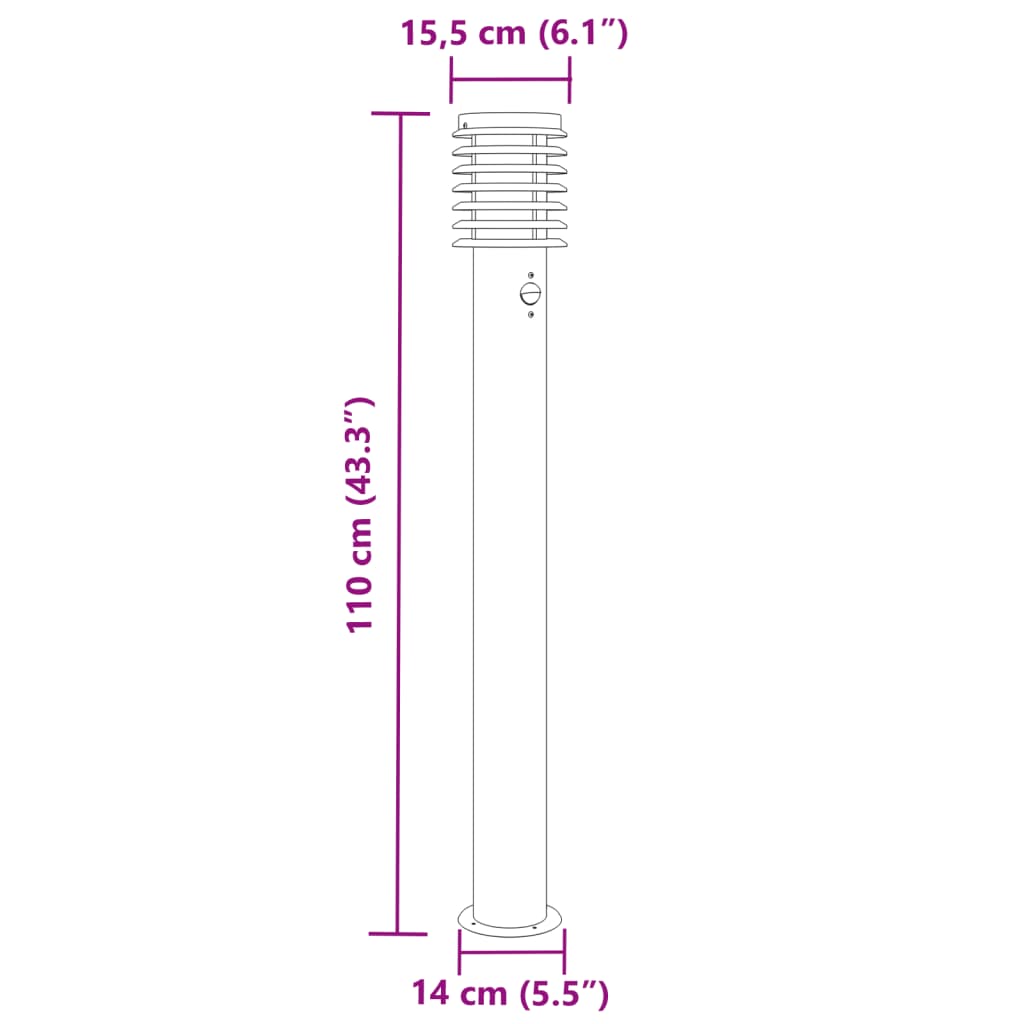 Vanjska podna svjetiljka sa senzorom srebrna 110 cm čelična