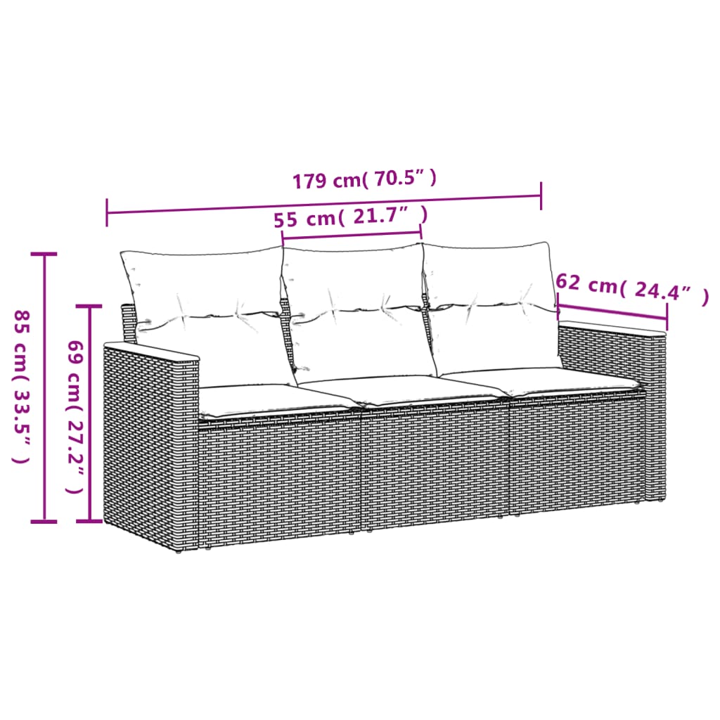 3-dijelni set vrtnih sofa od poliratana s jastucima bež