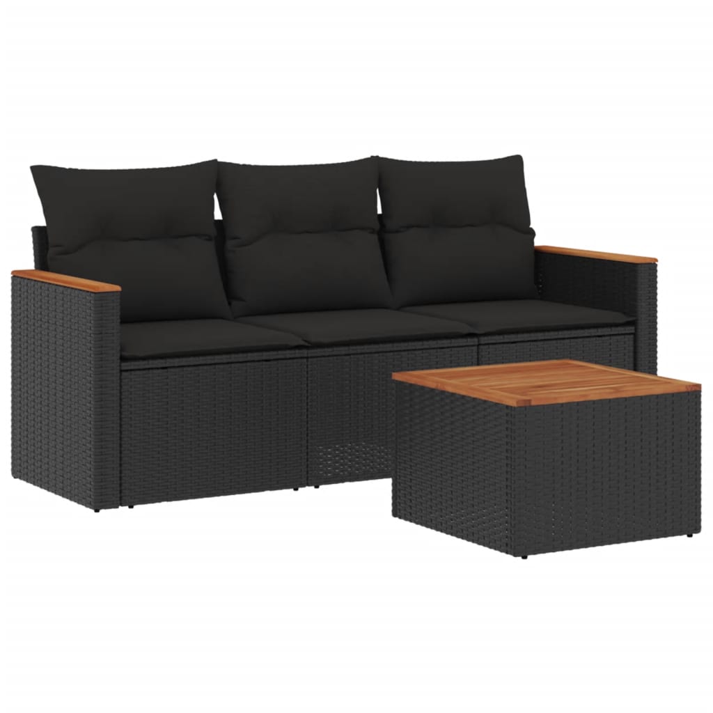 4-dijelni set vrtnih sofa od poliratana s jastucima crni