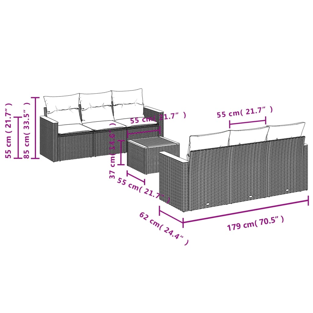 7-dijelni set vrtnih sofa sivi od poliratana