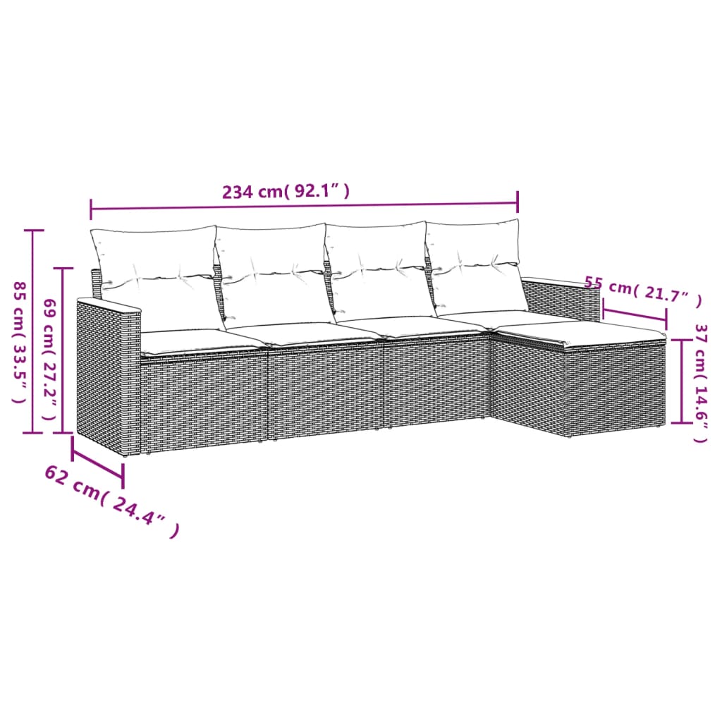 5-dijelni vrtni set sofa s jastucima bež od poliratana