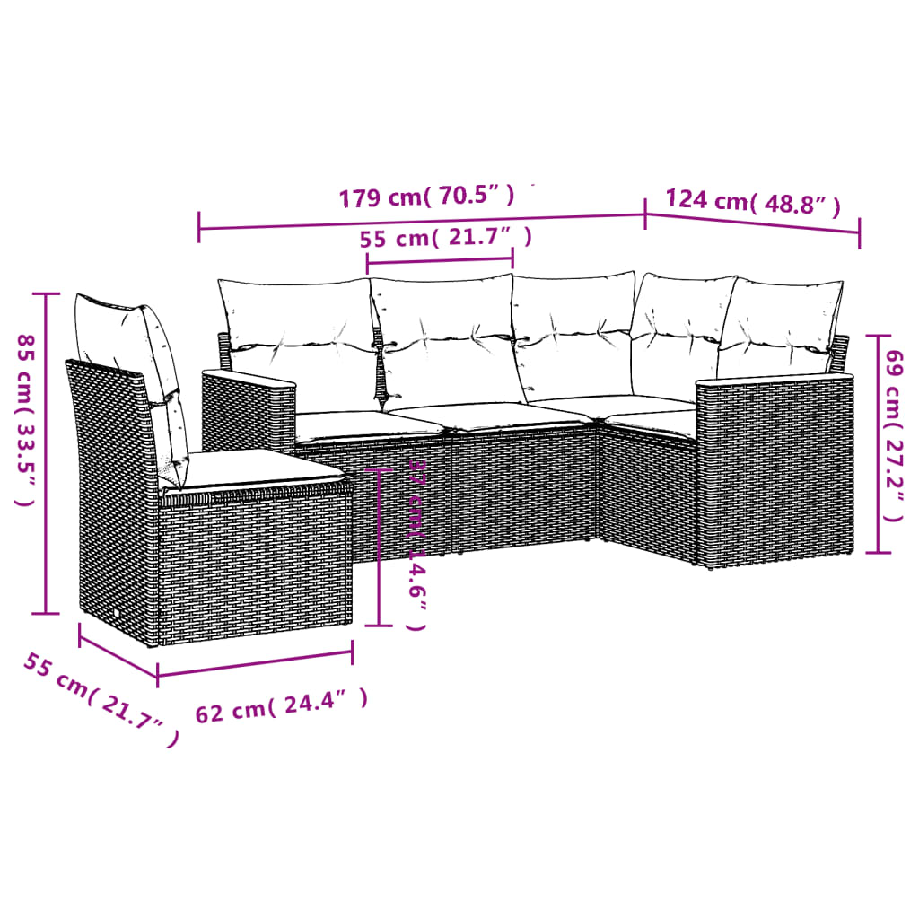 5-dijelni vrtni set sofa s jastucima bež od poliratana
