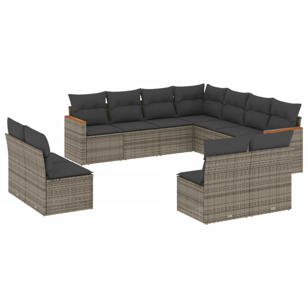 11-dijelni set vrtnih sofa od poliratana s jastucima sivi