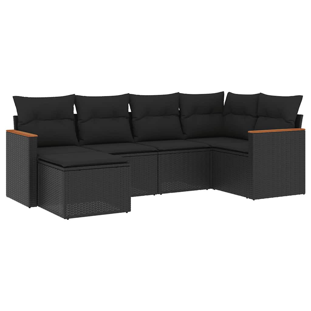 6-dijelni set vrtnih sofa s jastucima crni od poliratana
