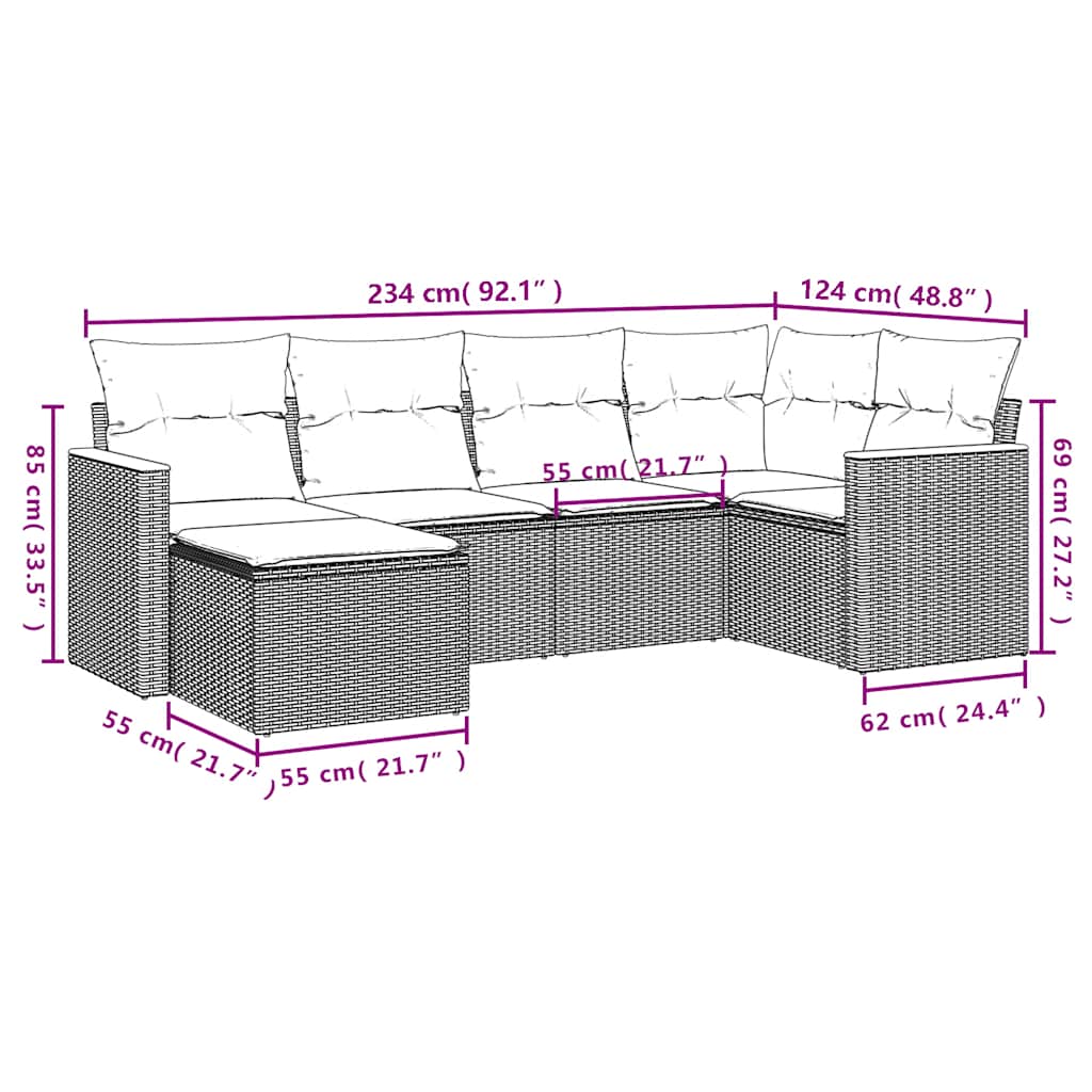 6-dijelni set vrtnih sofa s jastucima crni od poliratana
