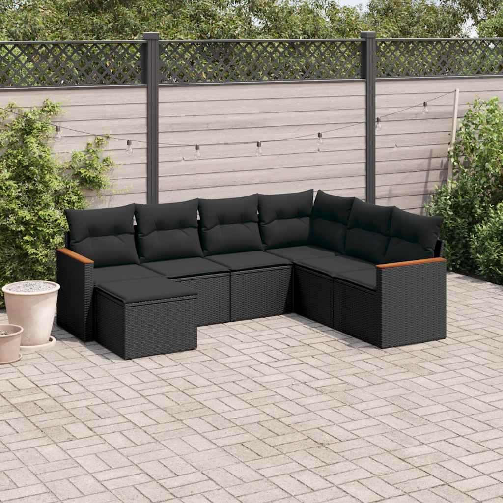 7-dijelni set vrtnih sofa od poliratana s jastucima crni
