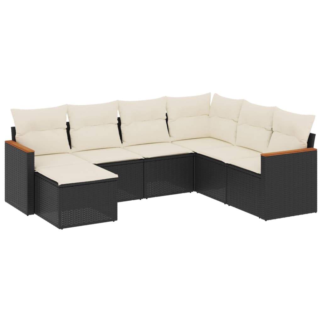 7-dijelni set vrtnih sofa od poliratana s jastucima crni