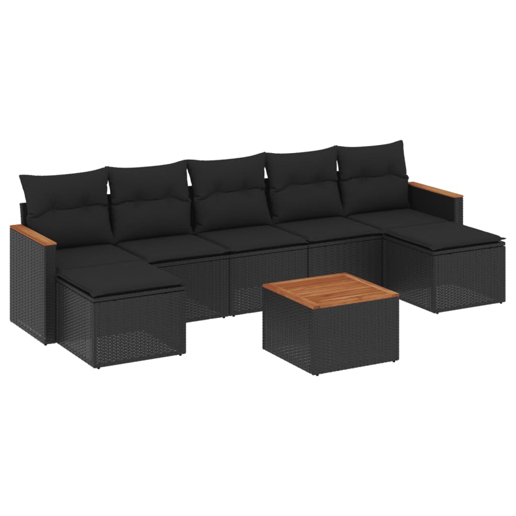 8-dijelni set vrtnih sofa od poliratana s jastucima crni