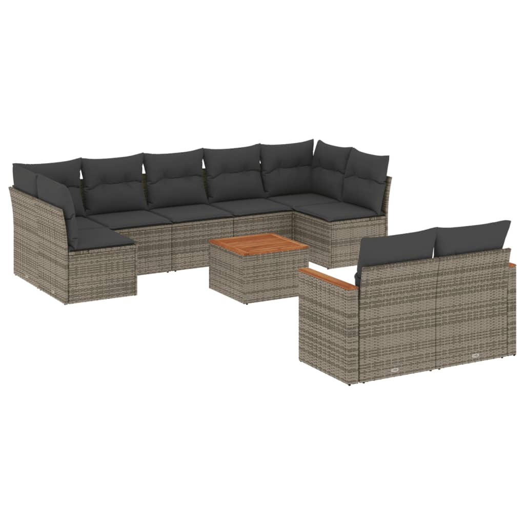 10-dijelni set vrtnih sofa od poliratana s jastucima sivi