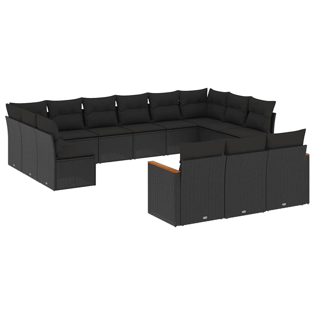 13-dijelni set vrtnih sofa s jastucima poliratan crni