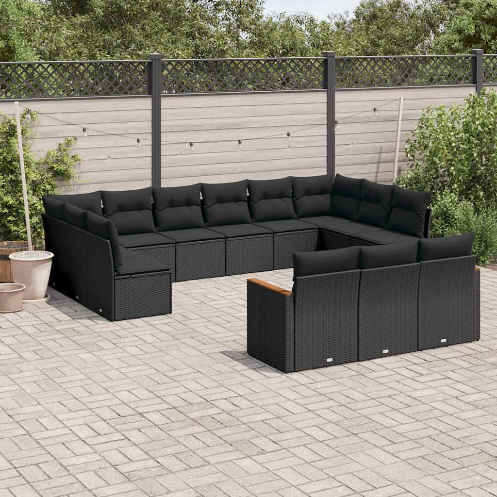13-dijelni set vrtnih sofa s jastucima poliratan crni