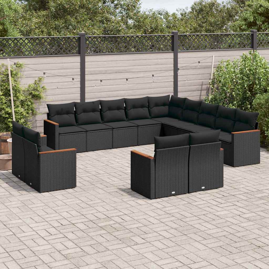 13-dijelni set vrtnih sofa s jastucima poliratan crni